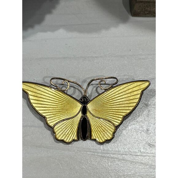 Vintage David Andersen Sterling‎ Silver Enamel yellow butterfly pin - Picture 1 of 6